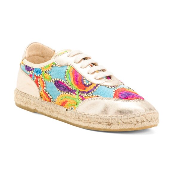 NEW MAYPOL Made In Spain Handmade Floral Embroidered Espadrille Sneakers 126tn - Picture 1 of 7